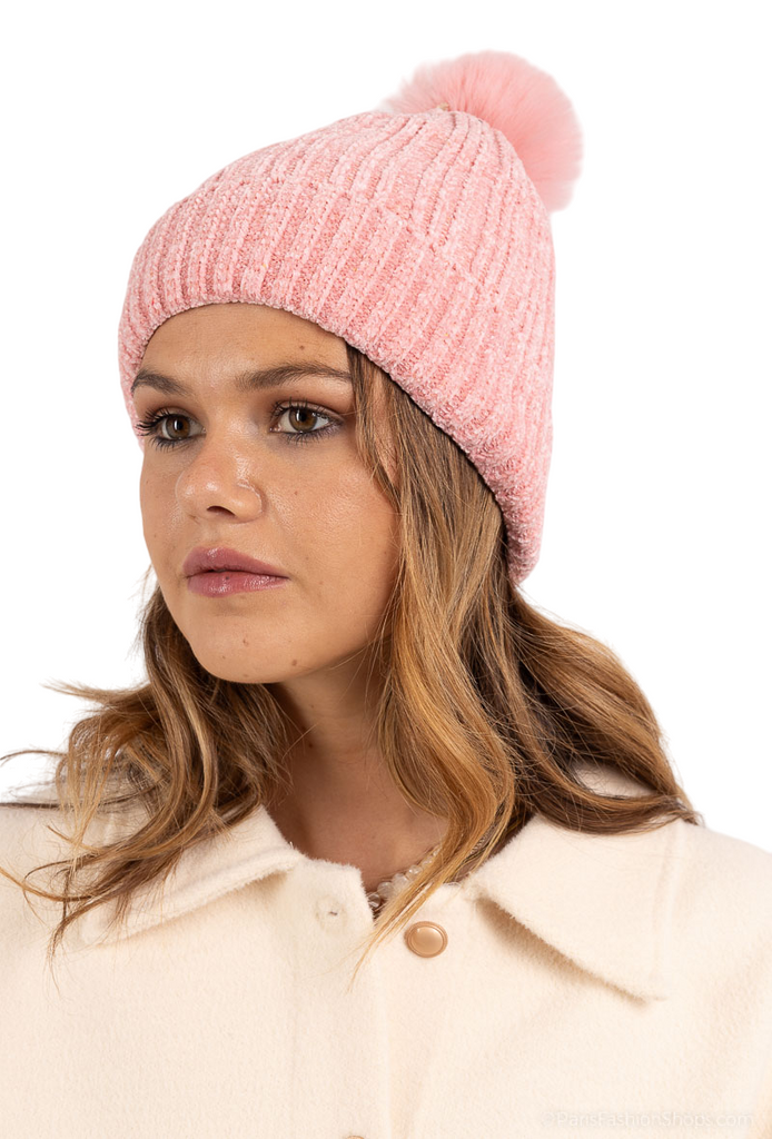 LADIES WOMENS WINTER KNITTED BEANIE SKI HAT DETACHABLE FAUX FUR BOBBLE POM POM image 0