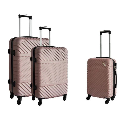 Set Of 3 ABS 4 Wheels Luggage Travel Trolley Holiday Suitcase Rose Gold Bags