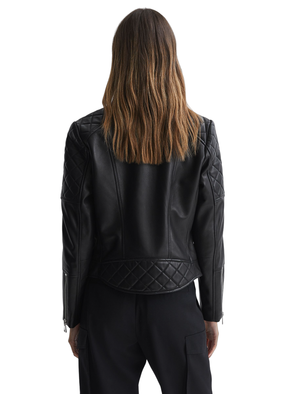Ladies Real Leather Jacket Collarless Quilted Black Zip up Casual Biker Jacket image 4