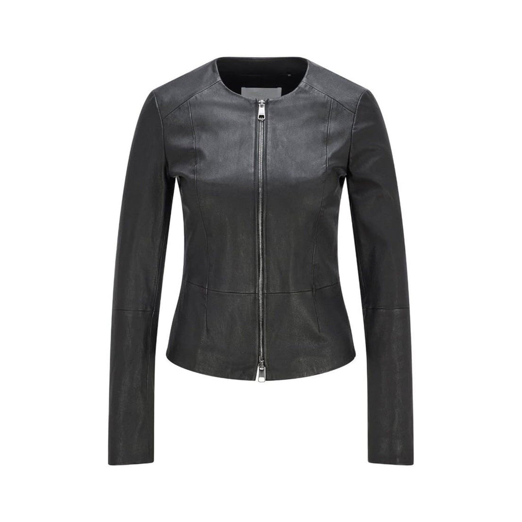 Ladies Real Leather Jacket Slim Fit Collarless Short Coat Black Jacket image 0