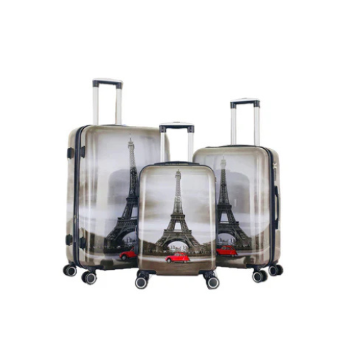 Set of 3 Reinforced ABS Suitcases Paris Luggage Collection Eiffel Tower Design