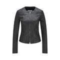 Ladies Real Leather Jacket Slim Fit Collarless Short Coat Black Jacket image 0