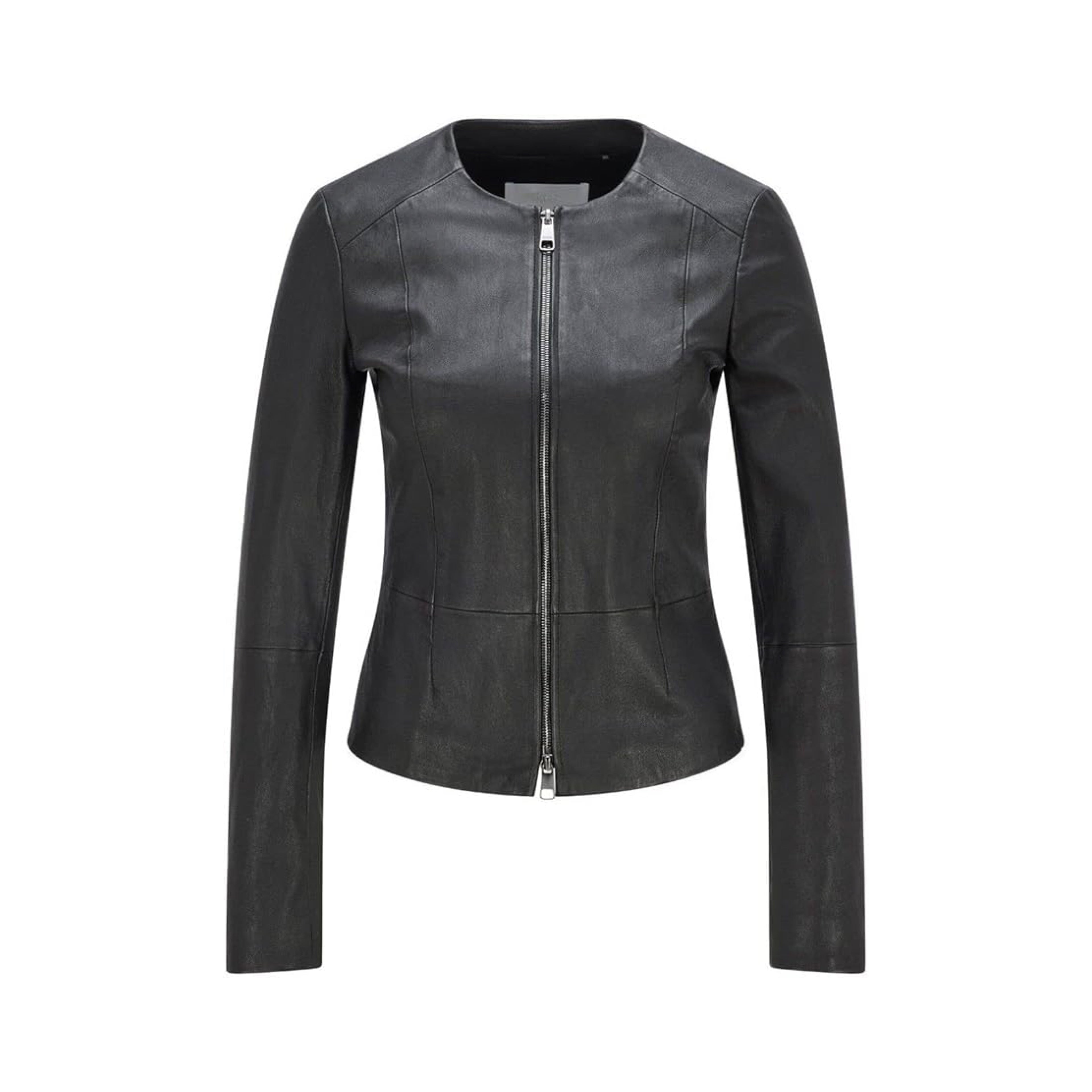 Ladies Real Leather Jacket Slim Fit Collarless Short Coat Black Jacket image 0