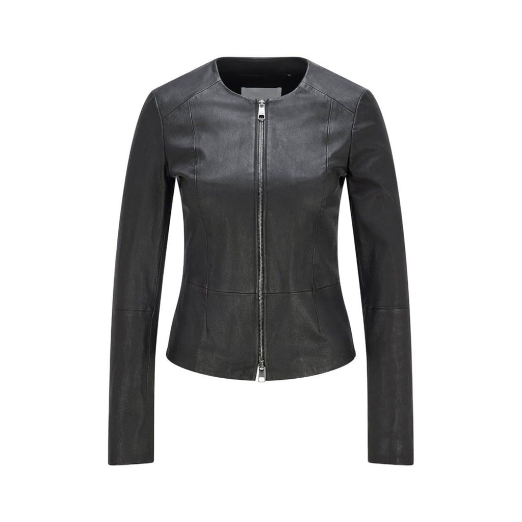 Ladies Real Leather Jacket Slim Fit Collarless Short Coat Black Jacket image 0