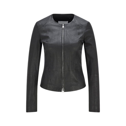 Ladies Real Leather Jacket Slim Fit Collarless Short Coat Black Jacket image 0