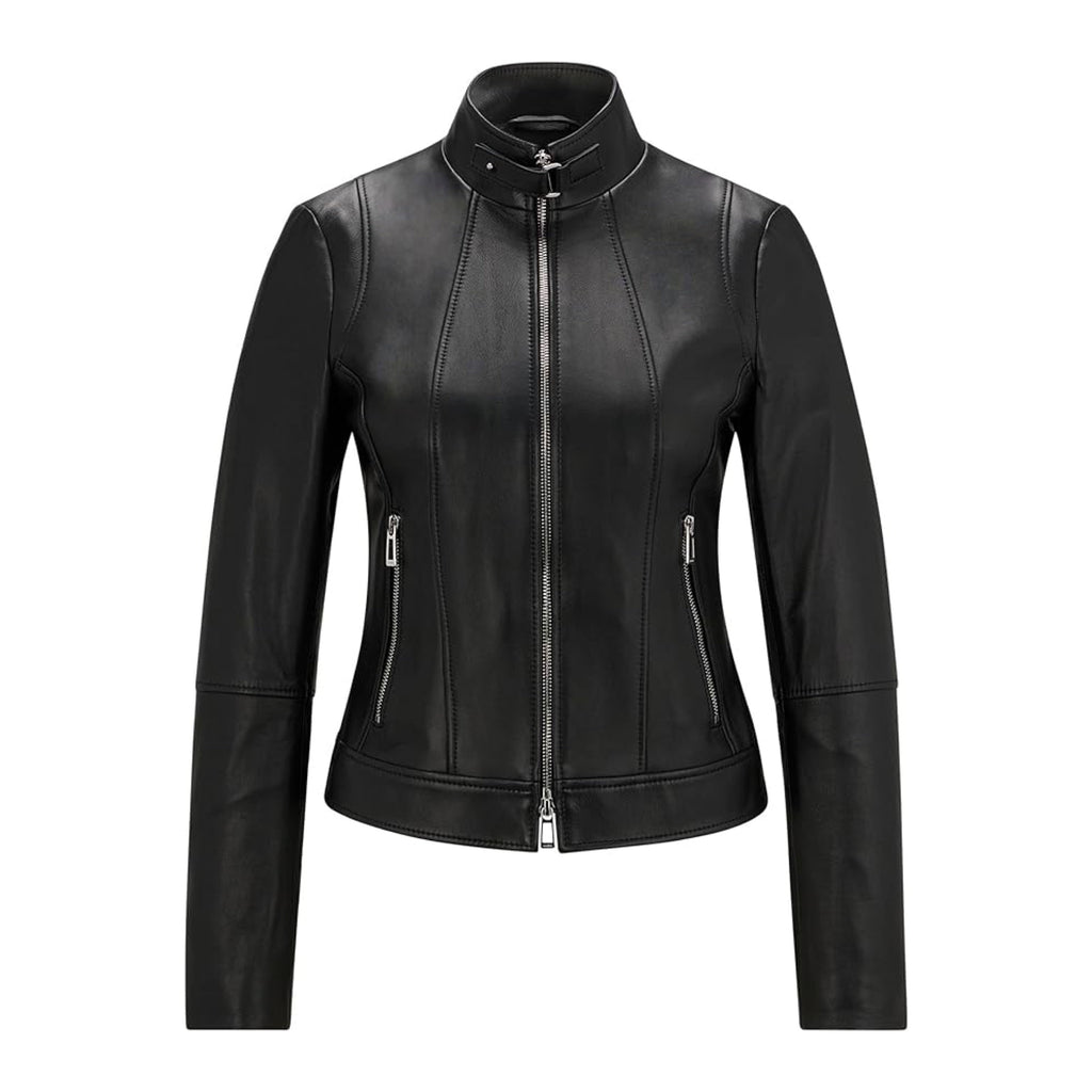 Ladies Real Leather Fitted Biker Jacket Casual Coat Black Winter Zipped Jacket image 0