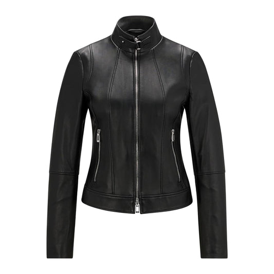 Ladies Real Leather Fitted Biker Jacket Casual Coat Black Winter Zipped Jacket image 0