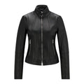 Ladies Real Leather Fitted Biker Jacket Casual Coat Black Winter Zipped Jacket image 0
