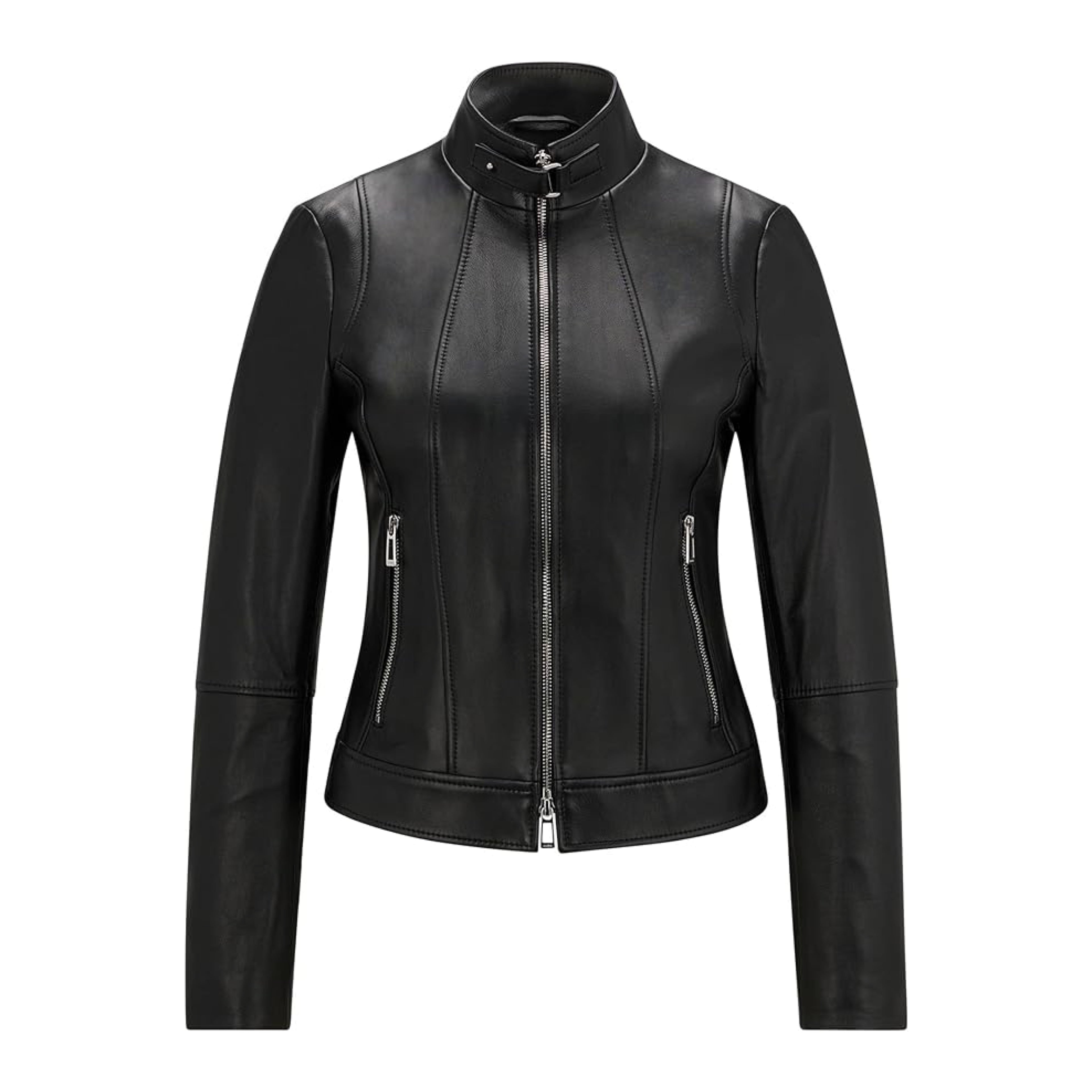 Ladies Real Leather Fitted Biker Jacket Casual Coat Black Winter Zipped Jacket image 0