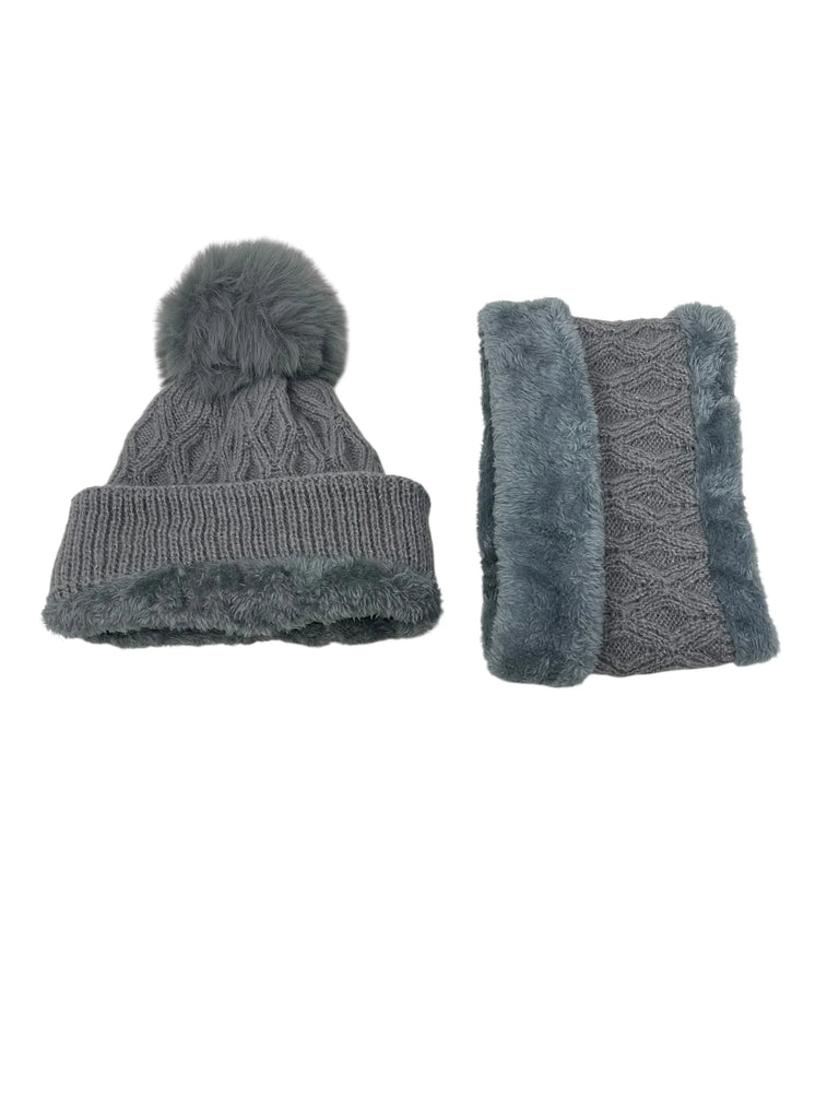 Velvet Neck Warmer Beanie - 2pcs Set - Lined with Faux Fur - Extra Warm image 1