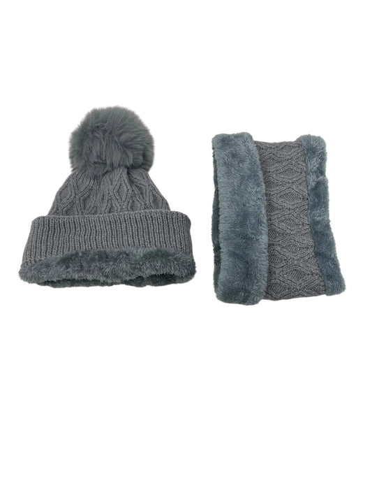 Velvet Neck Warmer Beanie - 2pcs Set - Lined with Faux Fur - Extra Warm image 1