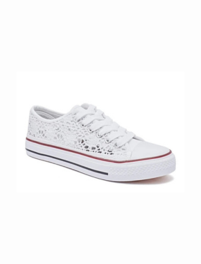 Womens Canvas Shoes Trainers Casual Plimsolls LACE UP Flat Embroidered Pumps