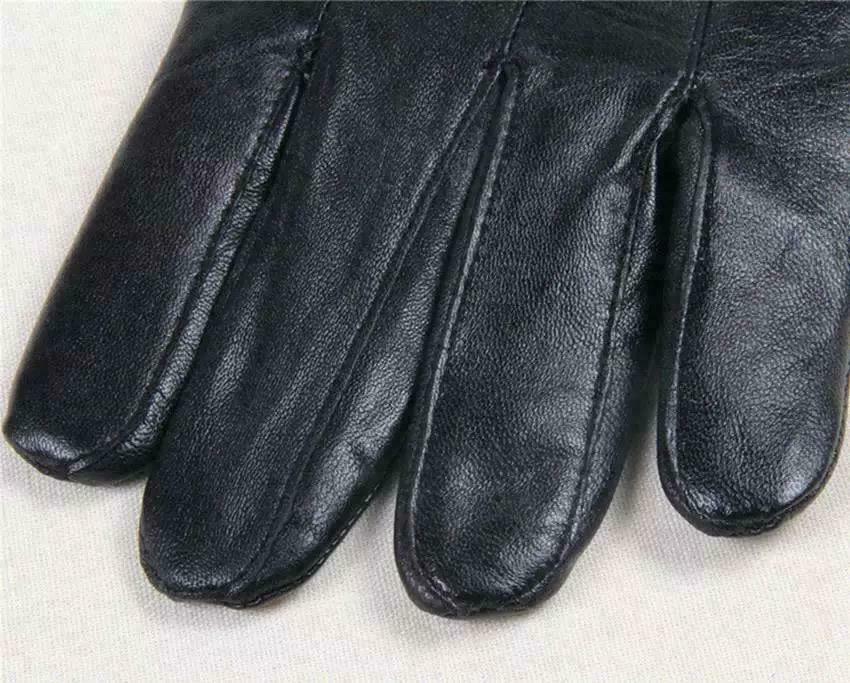 Men's Real Leather Gloves Winter Fleece Lined Soft Driving Strap Gloves Black image 2