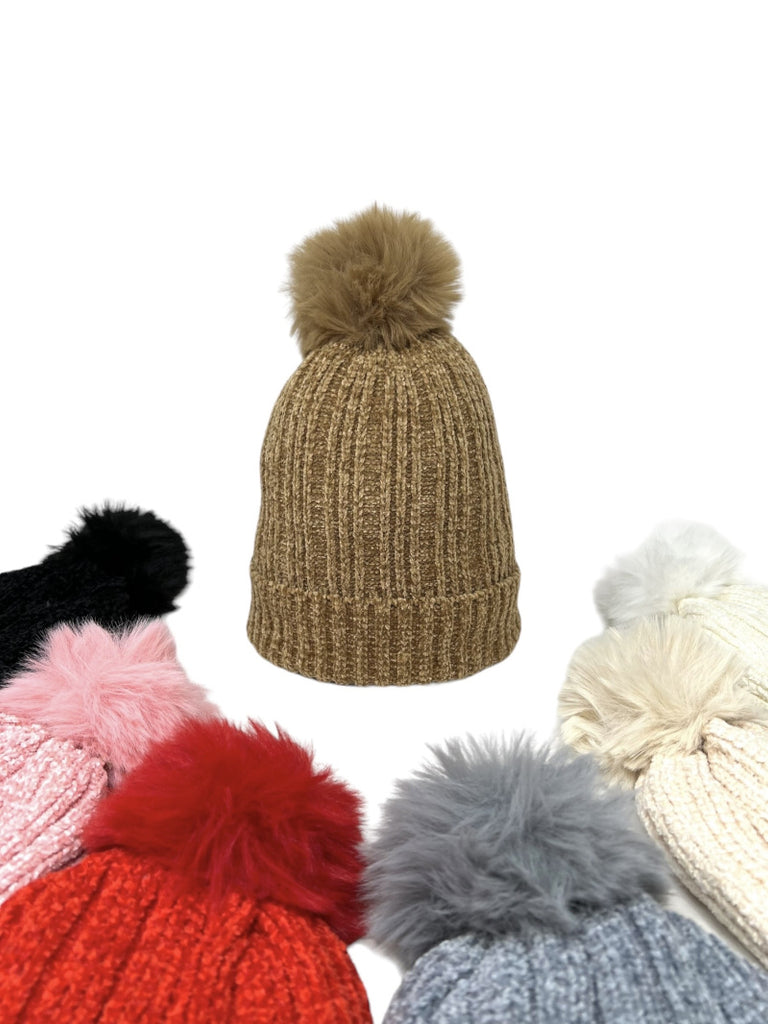LADIES WOMENS WINTER KNITTED BEANIE SKI HAT DETACHABLE FAUX FUR BOBBLE POM POM image 2