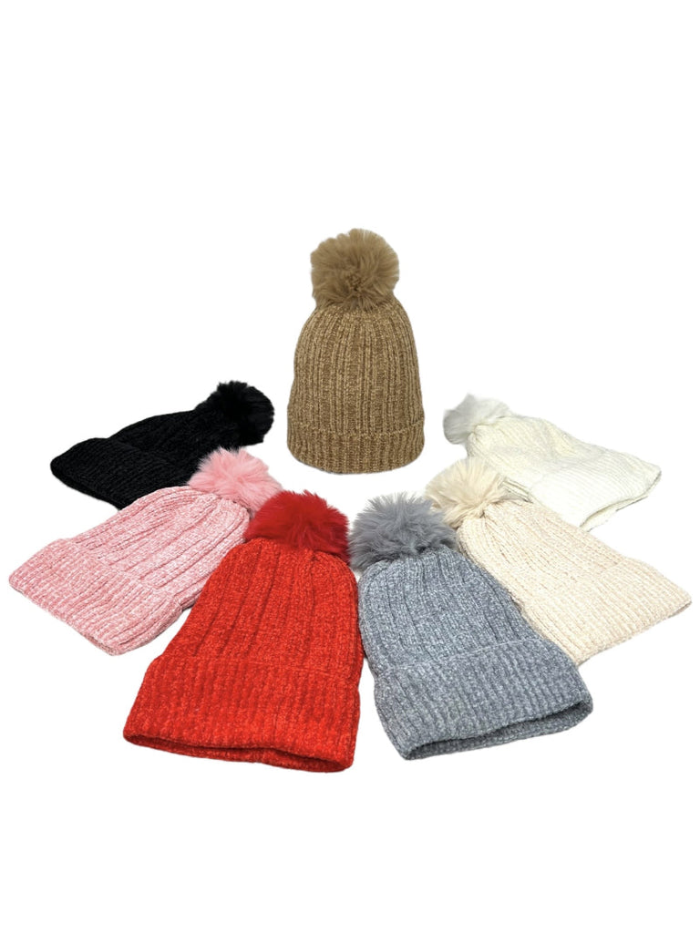LADIES WOMENS WINTER KNITTED BEANIE SKI HAT DETACHABLE FAUX FUR BOBBLE POM POM image 1