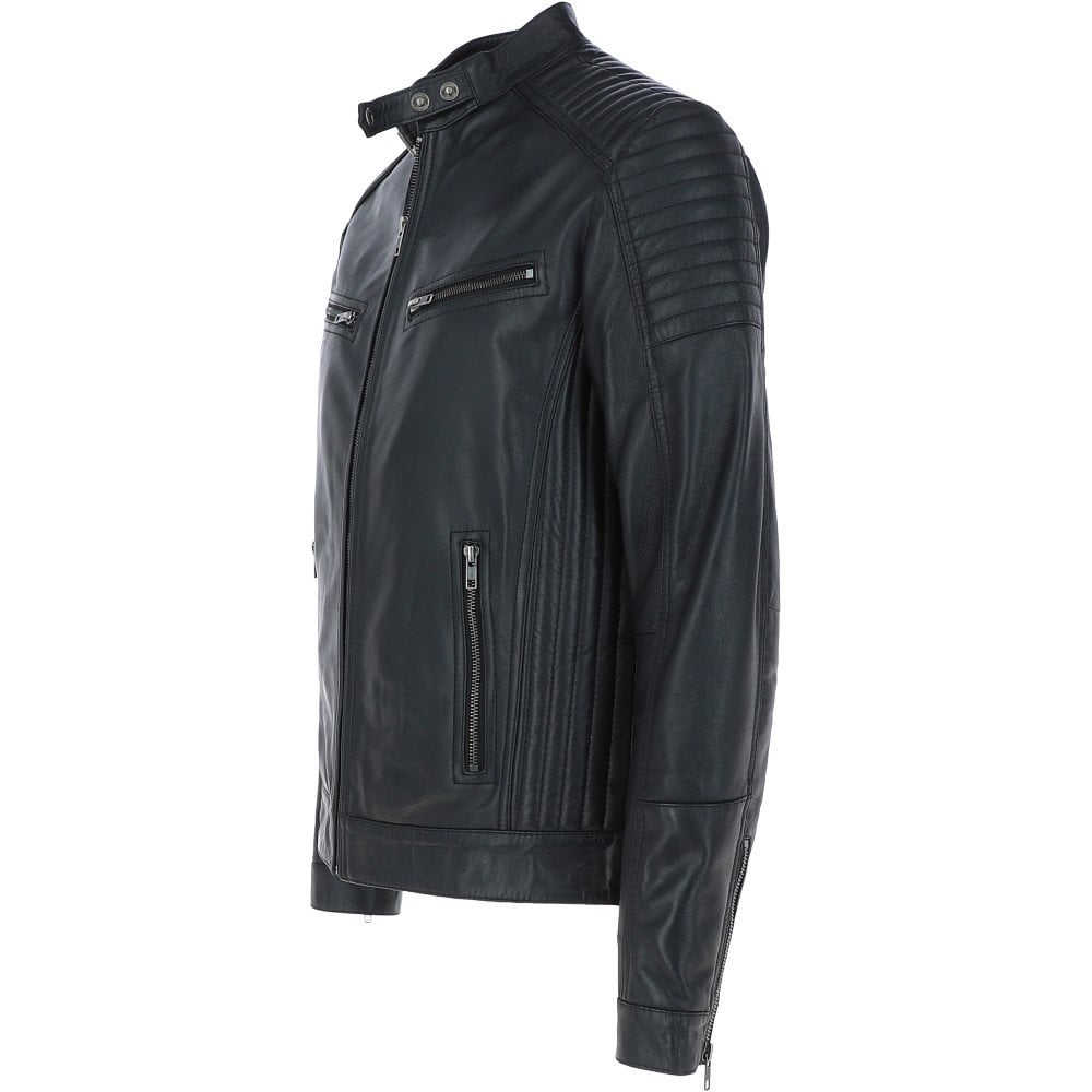Men's Biker Leather Jacket Genuine Leather Zipped Motorbike Style Leather Coat image 2