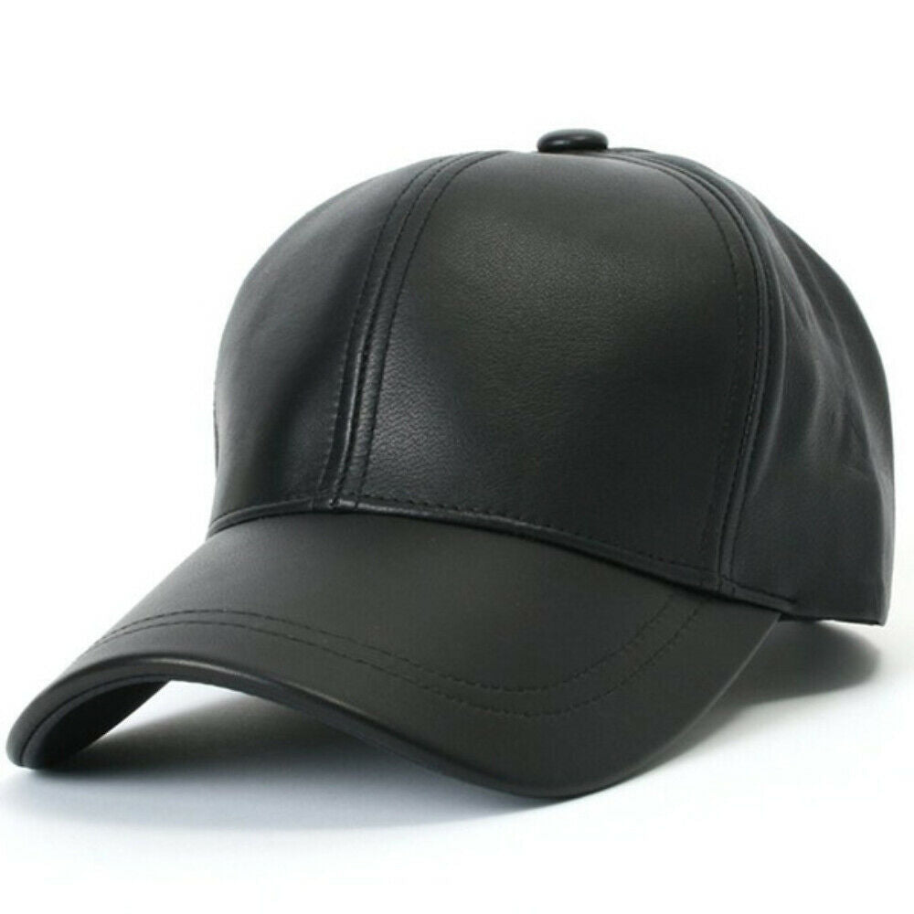 Sheep Leather Baseball Men's Cap Golf Adhesive Strap Biker Hat Black image 3