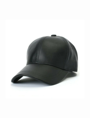 Sheep Leather Baseball Men's Cap Golf Adhesive Strap Biker Hat Black
