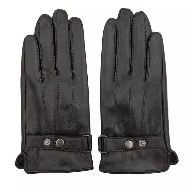 Men's Touchscreen Soft Real Leather Winter Fleece Lined Driving Gloves Black image 0