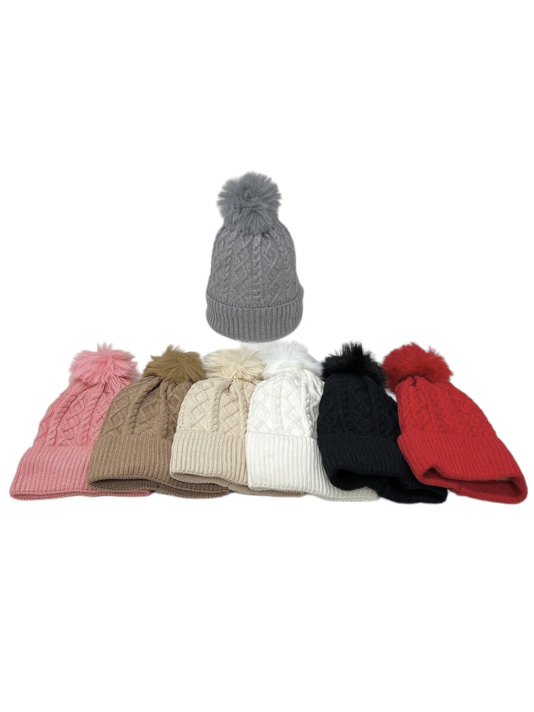 LADIES WOMENS WINTER KNITTED BEANIE SKI HAT THERMAL FAUX FUR BOBBLE POM POM image 1