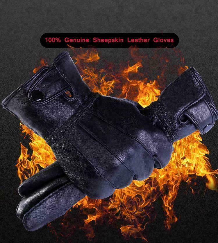 Men's Fleece Lined Leather Gloves Driving Casual Warm Classic Soft Gloves Black image 1