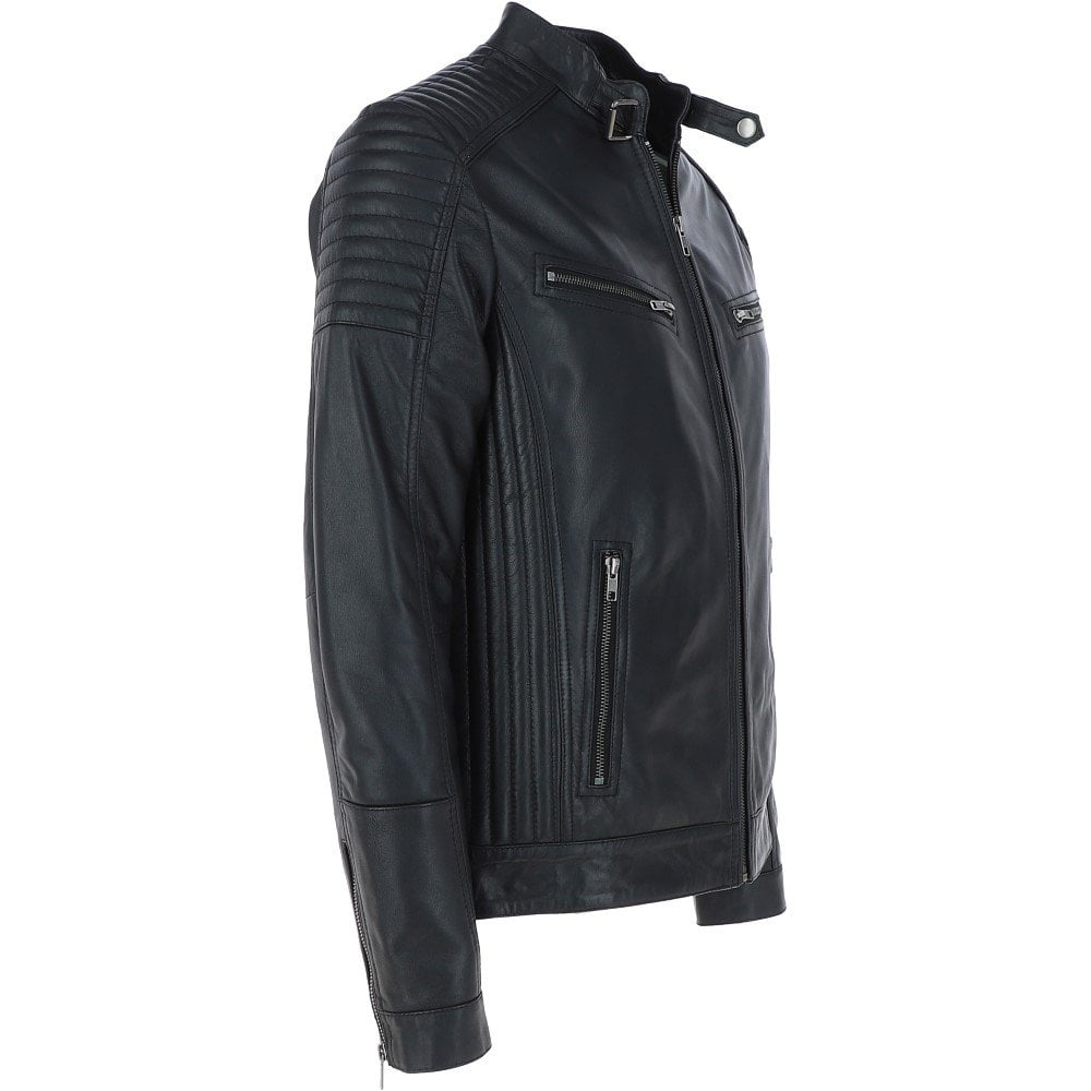 Men's Biker Leather Jacket Genuine Leather Zipped Motorbike Style Leather Coat image 1