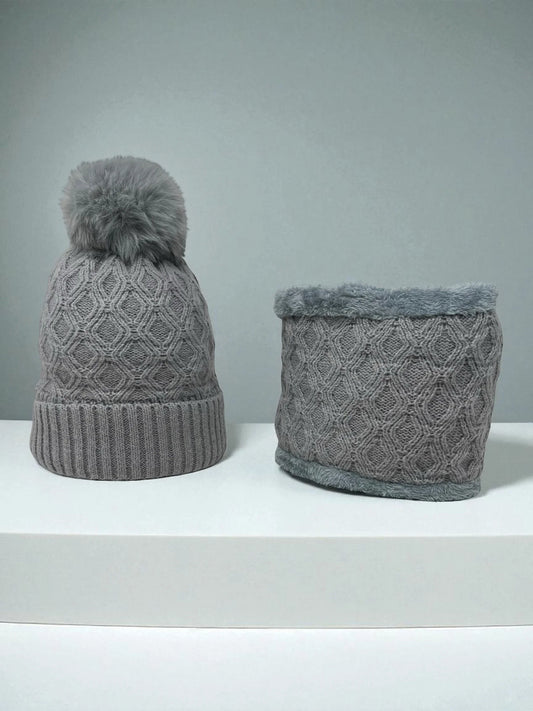 Velvet Neck Warmer Beanie - 2pcs Set - Lined with Faux Fur - Extra Warm image 0