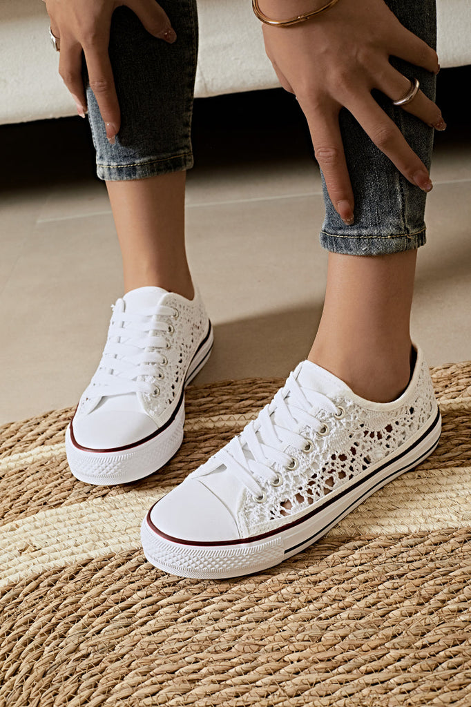 Womens Canvas Shoes Trainers Casual Plimsolls LACE UP Flat Embroidered Pumps image 2
