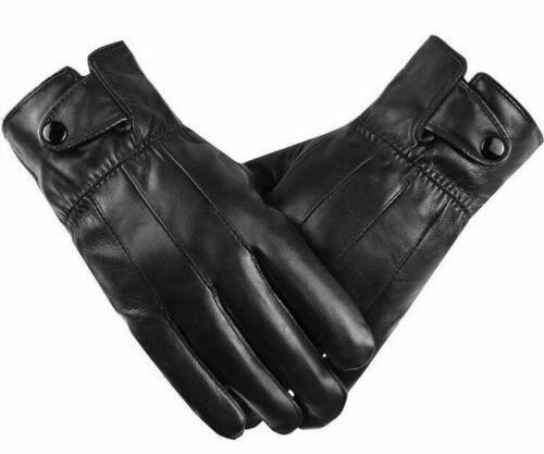 Men's Fleece Lined Leather Gloves Driving Casual Warm Classic Soft Gloves Black image 0