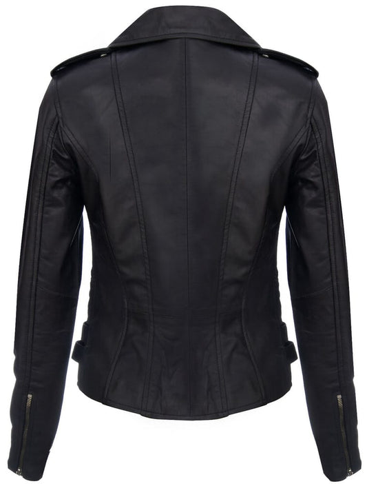 Women's Black Retro 100% Nappa Real Leather Biker Jacket Soft Multi Zip Coat image 1
