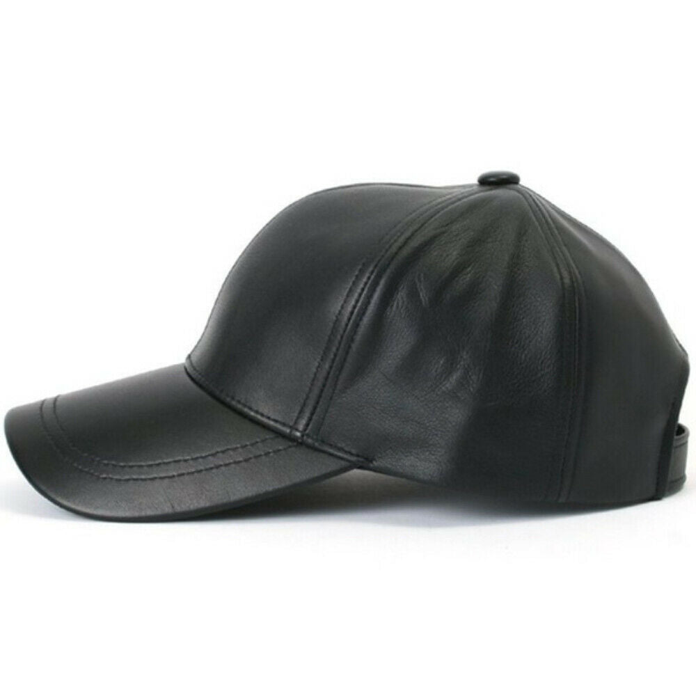 Sheep Leather Baseball Men's Cap Golf Adhesive Strap Biker Hat Black image 2