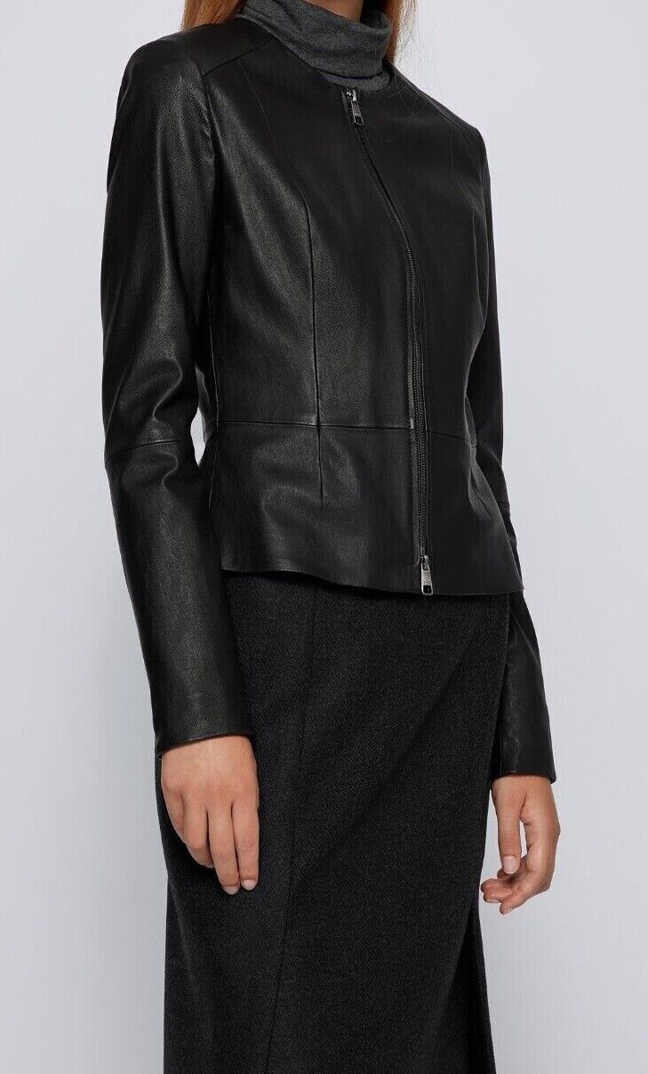 Ladies Real Leather Jacket Slim Fit Collarless Short Coat Black Jacket image 4
