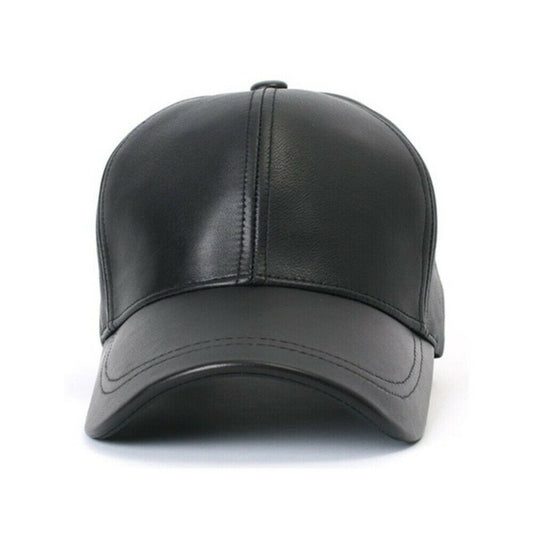 Sheep Leather Baseball Men's Cap Golf Adhesive Strap Biker Hat Black image 1