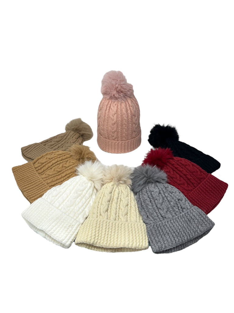 Winter Beanie Bobble Hat Warm Fleece Liner Large Faux Fur Pom Pom Ladies Womens image 2